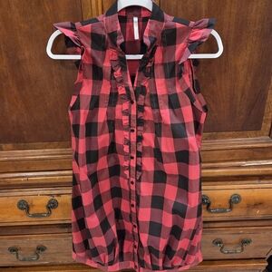 Red and Black Checkered Sleeveless Blouse